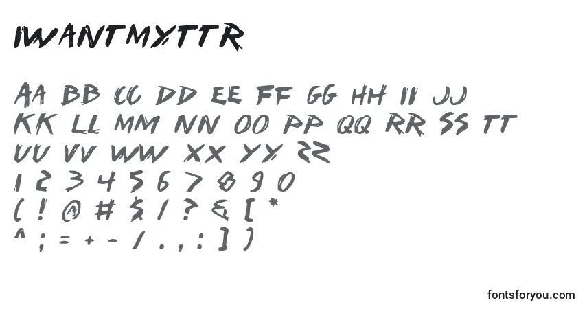 Schriftart IWantMyTtr – Alphabet, Zahlen, spezielle Symbole