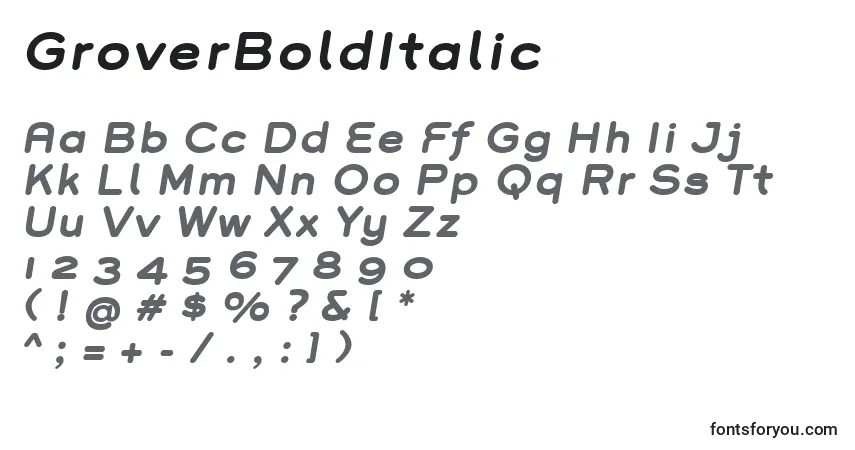 GroverBoldItalicフォント–アルファベット、数字、特殊文字