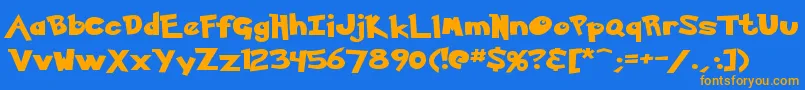 フォントKetchum – オレンジ色の文字が青い背景にあります。