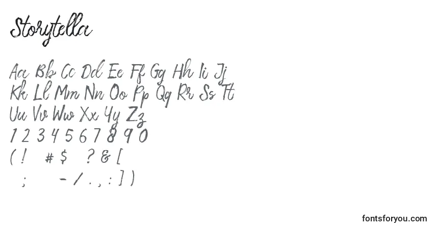 Czcionka Storytella – alfabet, cyfry, specjalne znaki