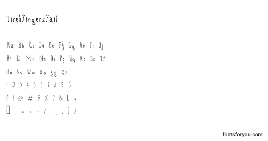 TiredFingersFail Font – alphabet, numbers, special characters
