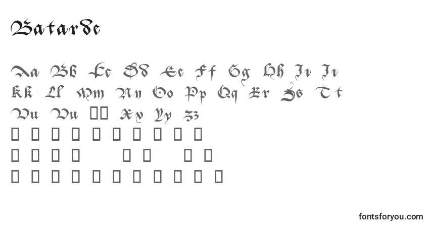 A fonte Batarde – alfabeto, números, caracteres especiais
