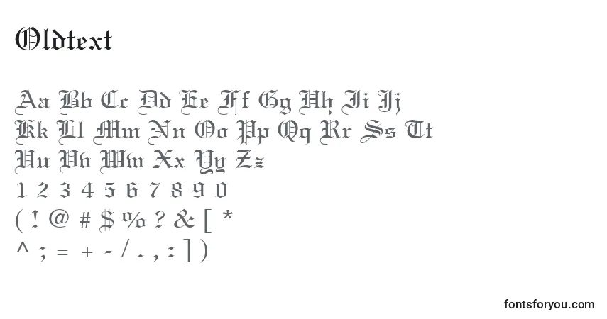 Czcionka Oldtext – alfabet, cyfry, specjalne znaki
