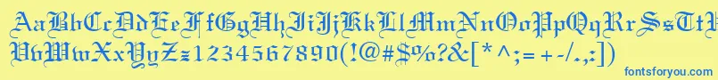 フォントOldtext – 青い文字が黄色の背景にあります。