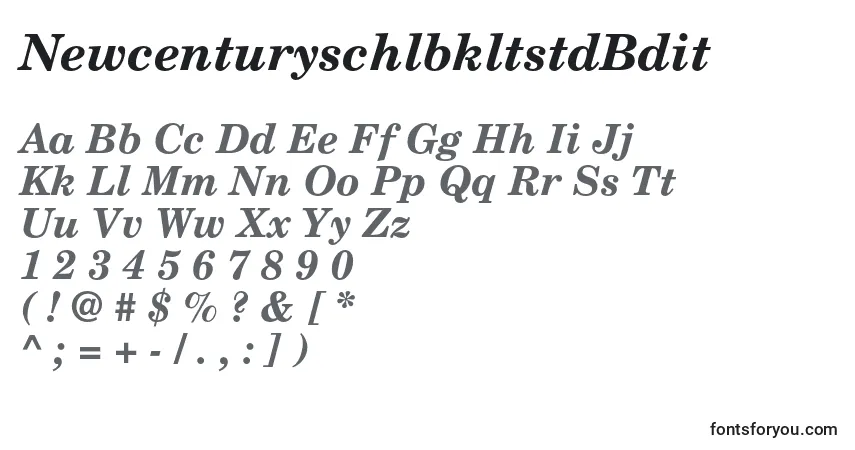 Fuente NewcenturyschlbkltstdBdit - alfabeto, números, caracteres especiales