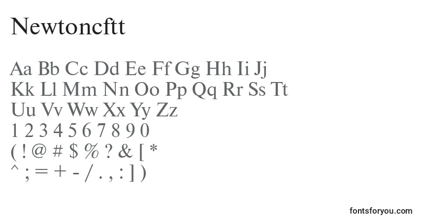 A fonte Newtoncftt – alfabeto, números, caracteres especiais