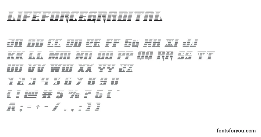 Schriftart Lifeforcegradital – Alphabet, Zahlen, spezielle Symbole