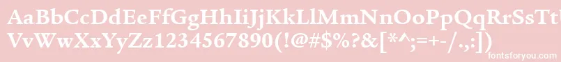 ItcLegacySerifLtBold-fontti – valkoiset fontit vaaleanpunaisella taustalla