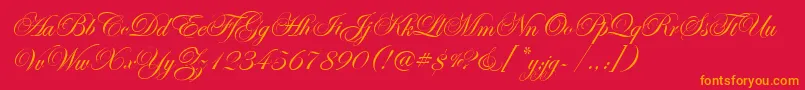 Weitere Informationen zur EseninScriptOne-Schriftart EseninScriptOne-Schriftart – Orangefarbene Schriften auf rotem Hintergrund
