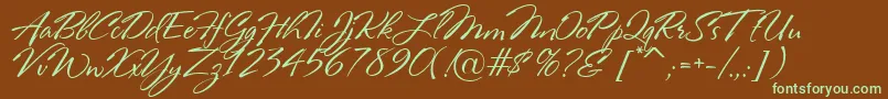 フォントRosaMarena – 緑色の文字が茶色の背景にあります。