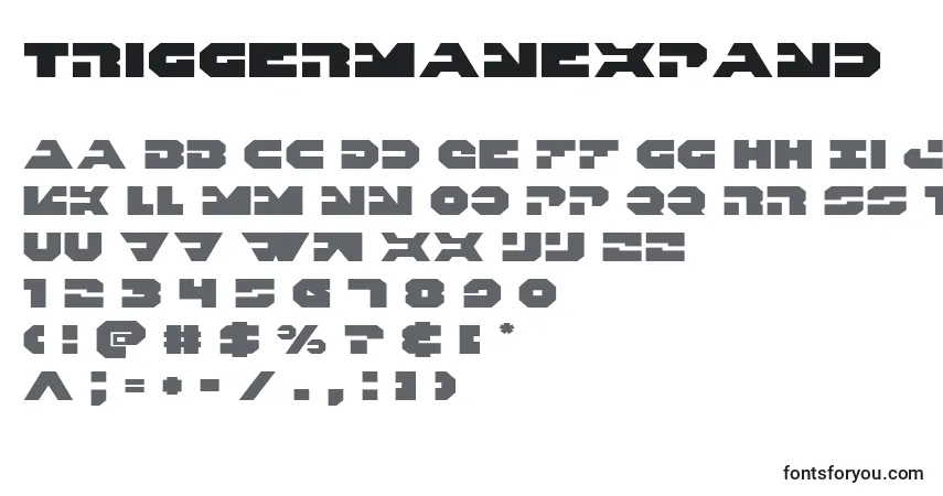 Шрифт Triggermanexpand – алфавит, цифры, специальные символы
