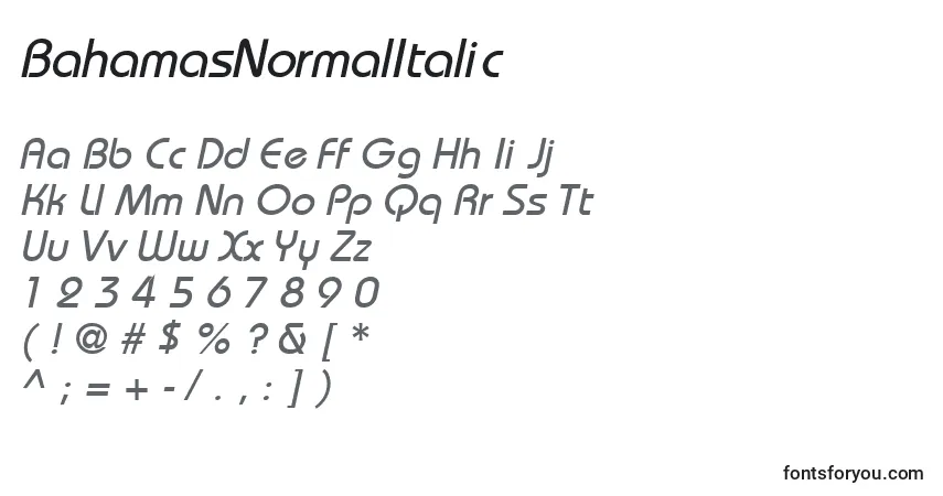 Schriftart BahamasNormalItalic – Alphabet, Zahlen, spezielle Symbole