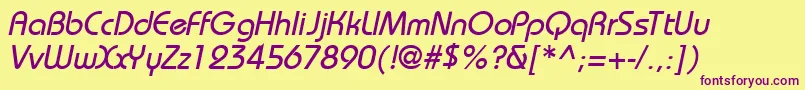 BahamasNormalItalic-fontti – violetit fontit keltaisella taustalla