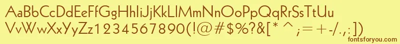 フォントGeometric231Bt – 茶色の文字が黄色の背景にあります。