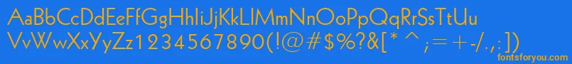 フォントGeometric231Bt – オレンジ色の文字が青い背景にあります。