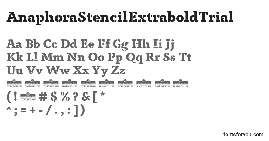 Шрифт AnaphoraStencilExtraboldTrial – алфавит, цифры, специальные символы