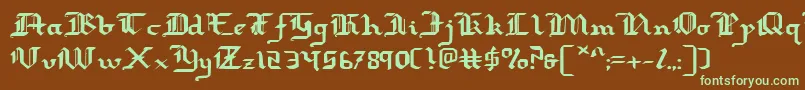 フォントRedcoate – 緑色の文字が茶色の背景にあります。