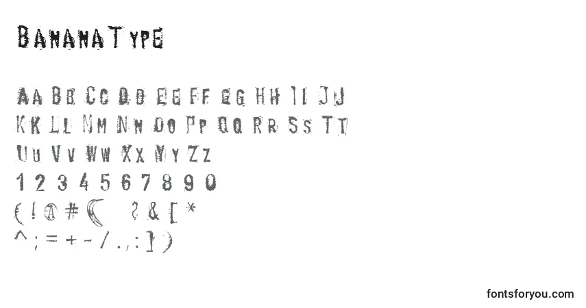 Schriftart BananaType – Alphabet, Zahlen, spezielle Symbole