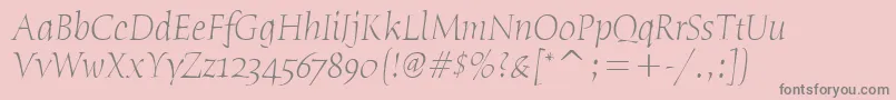 Fonte HumanaSerifItcTtLightitalic – fontes cinzas em um fundo rosa