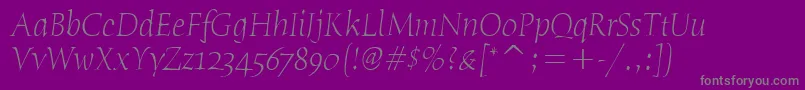 Fonte HumanaSerifItcTtLightitalic – fontes cinzas em um fundo violeta