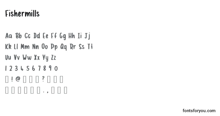 Шрифт Fishermills – алфавит, цифры, специальные символы