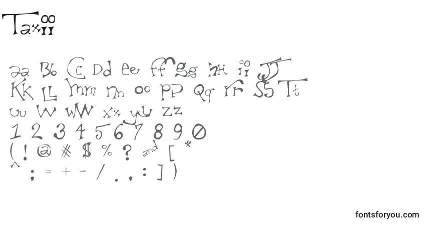 Schriftart Taxii – Alphabet, Zahlen, spezielle Symbole