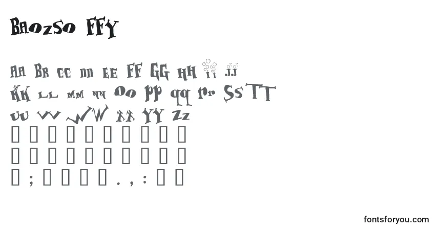 Schriftart Baozso ffy – Alphabet, Zahlen, spezielle Symbole