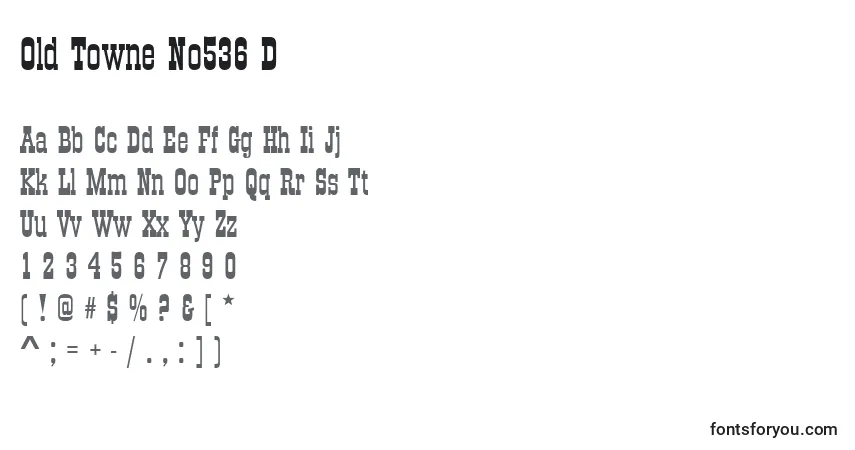 A fonte Old Towne No536 D – alfabeto, números, caracteres especiais
