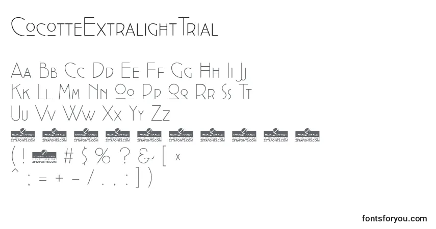 A fonte CocotteExtralightTrial – alfabeto, números, caracteres especiais