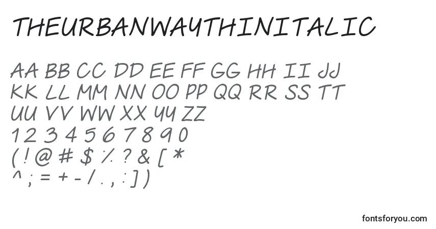 Schriftart TheUrbanWayThinItalic – Alphabet, Zahlen, spezielle Symbole