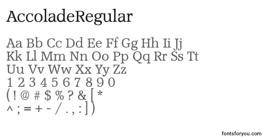 Czcionka AccoladeRegular – alfabet, cyfry, specjalne znaki