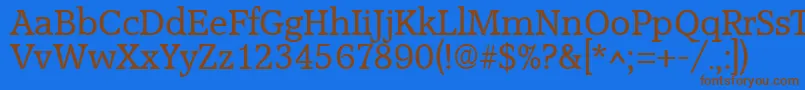 フォントAccoladeRegular – 茶色の文字が青い背景にあります。