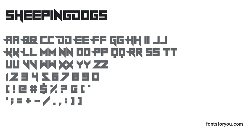 A fonte SheepingDogs – alfabeto, números, caracteres especiais