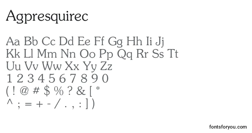 A fonte Agpresquirec – alfabeto, números, caracteres especiais