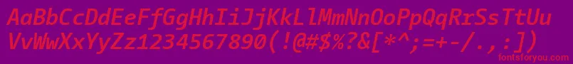 CamingocodeBolditalic-Schriftart – Rote Schriften auf violettem Hintergrund