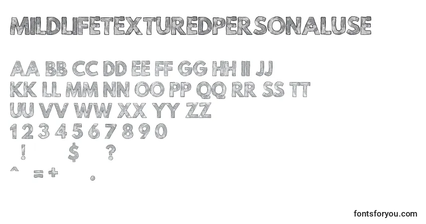 A fonte MildLifeTexturedPersonalUse – alfabeto, números, caracteres especiais