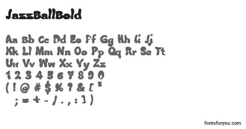 A fonte JazzBallBold – alfabeto, números, caracteres especiais
