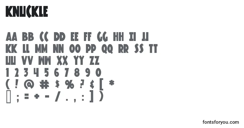 Czcionka Knuckle – alfabet, cyfry, specjalne znaki