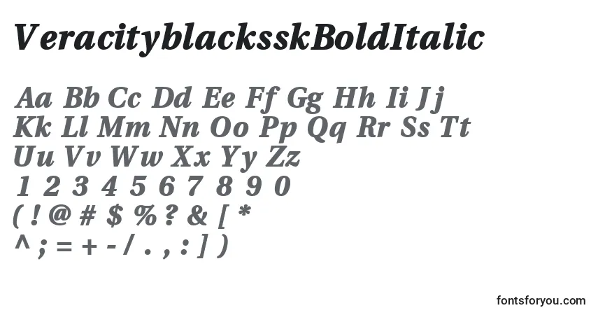 Шрифт VeracityblacksskBoldItalic – алфавит, цифры, специальные символы