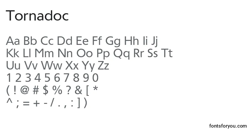 Czcionka Tornadoc – alfabet, cyfry, specjalne znaki