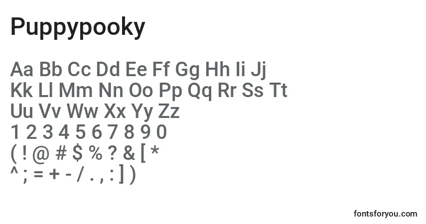 Schriftart Puppypooky – Alphabet, Zahlen, spezielle Symbole