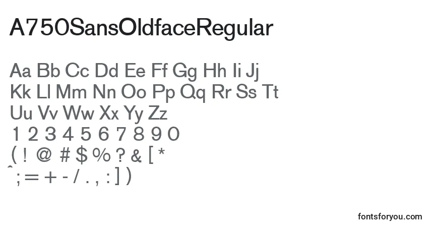A fonte A750SansOldfaceRegular – alfabeto, números, caracteres especiais