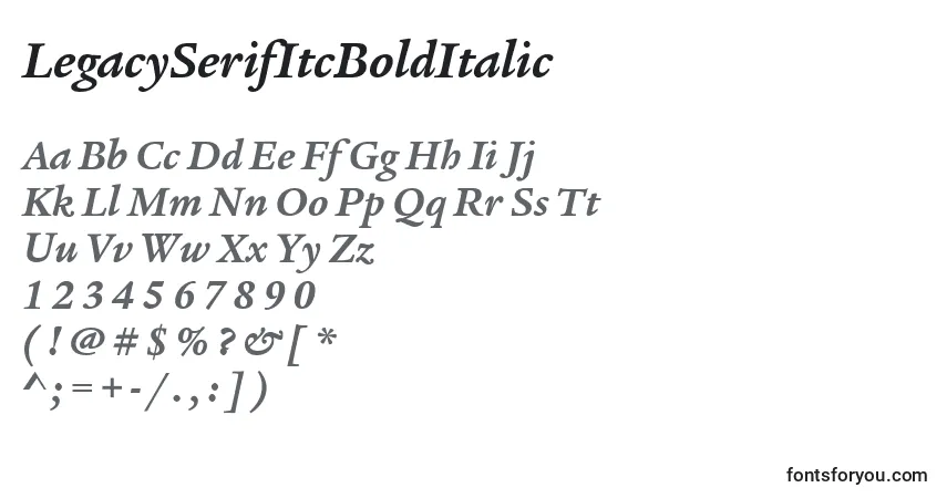A fonte LegacySerifItcBoldItalic – alfabeto, números, caracteres especiais