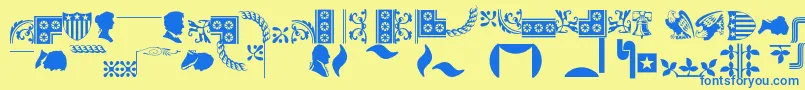 Bordersornament1-Schriftart – Blaue Schriften auf gelbem Hintergrund