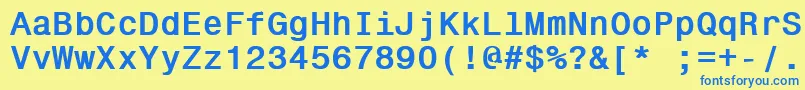 フォントGallowsPole3 – 青い文字が黄色の背景にあります。