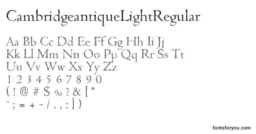 Schriftart CambridgeantiqueLightRegular – Alphabet, Zahlen, spezielle Symbole