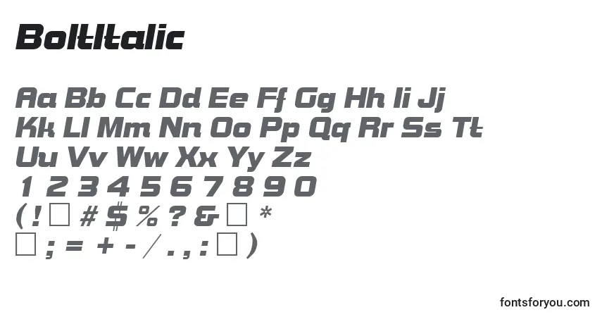 Schriftart BoltItalic – Alphabet, Zahlen, spezielle Symbole