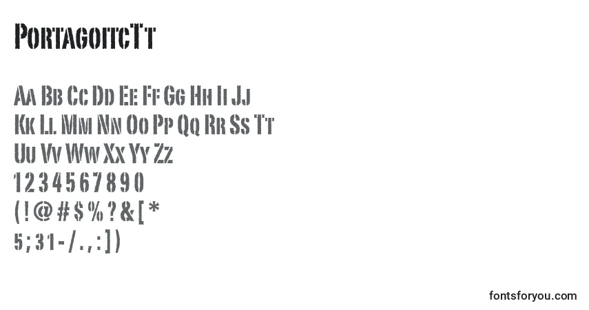 A fonte PortagoitcTt – alfabeto, números, caracteres especiais