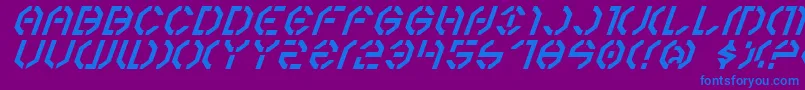 Year3000Italic-Schriftart – Blaue Schriften auf violettem Hintergrund