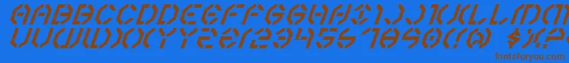 フォントYear3000Italic – 茶色の文字が青い背景にあります。